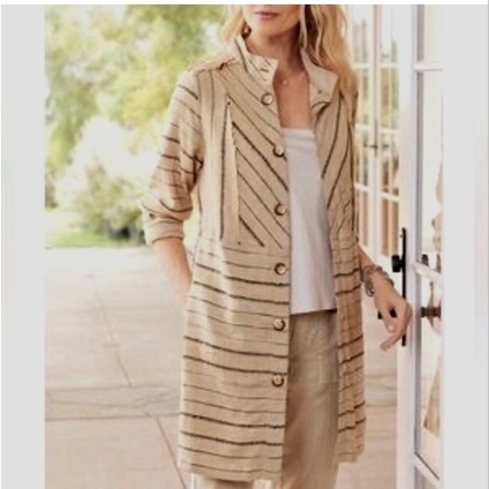 Women's Soft Surroundings Beige & Black Striped Jacket M